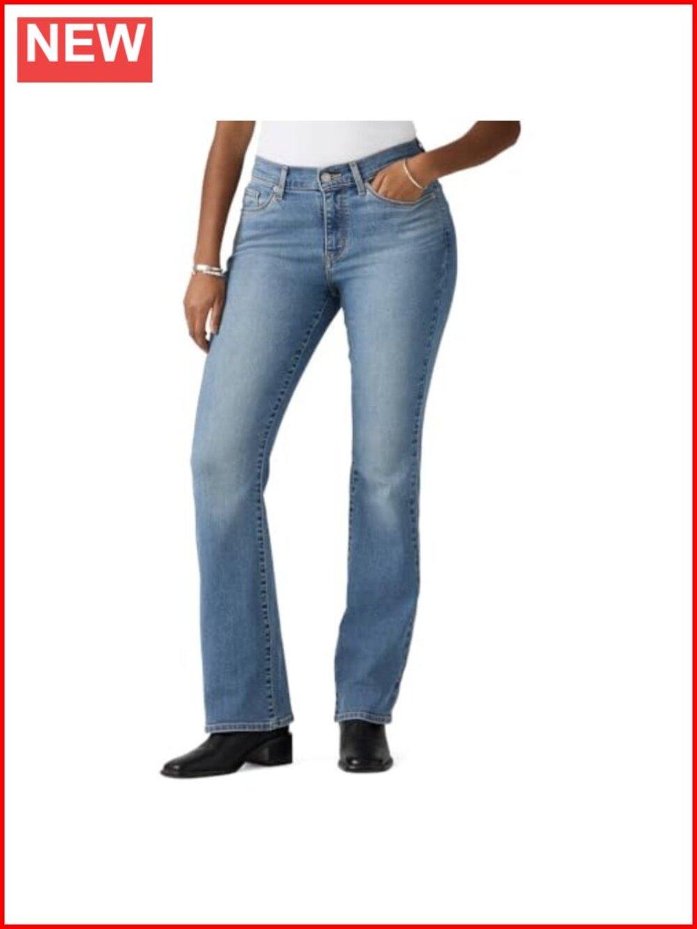 Classic Mid Rise Bootcut Jeans Easy Through Hip Thigh Vintage Hem